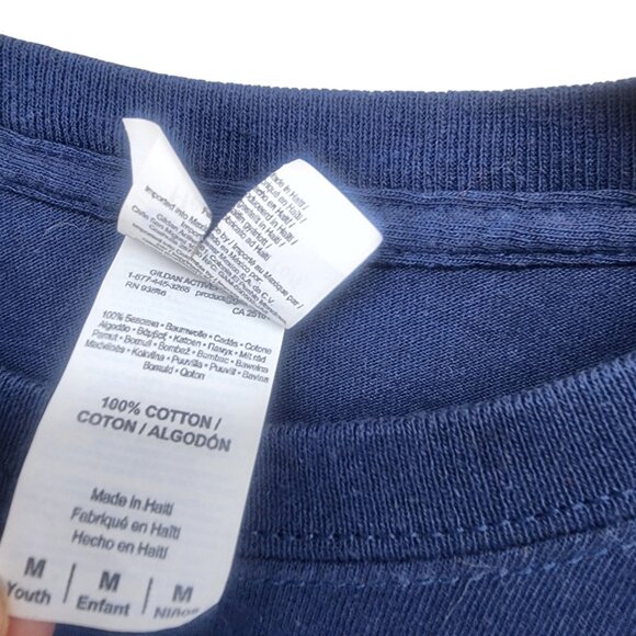 South Dakota Skull & Piston Graphic Tee‎ 100% Cotton Blue Youth Medium - Picture 3 of 5